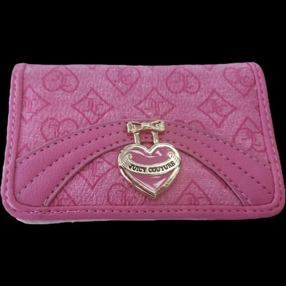 Juicy Couture Pink Heart Charm Wallet Small Cards And Money Organazer Logo Case - Picture 1 of 13